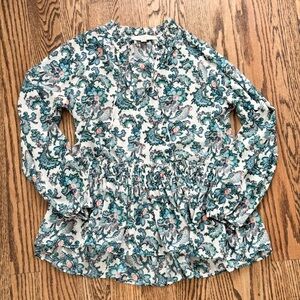 LOFT Blue & White Paisley Peasant Top | Size S
